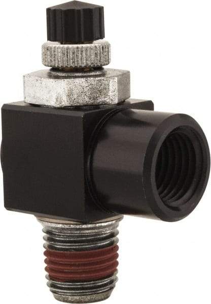 ARO/Ingersoll-Rand - 1/4" Male NPT x 1/4" Female NPT Right Angle Flow Control Valve - 0 to 150 psi & Brass Material - Apex Tool & Supply