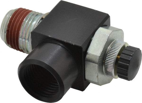 ARO/Ingersoll-Rand - 1/2" Male NPT x 1/2" Female NPT Right Angle Flow Control Valve - 0 to 150 psi & Brass Material - Apex Tool & Supply