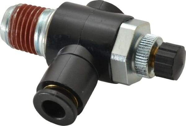ARO/Ingersoll-Rand - 1/4" Male NPT x 1/4" Female NPT Right Angle Flow Control Valve - 0 to 150 psi & Brass Material - Apex Tool & Supply