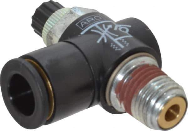 ARO/Ingersoll-Rand - 1/4" Male NPT x 3/8" Female NPT Right Angle Flow Control Valve - 0 to 150 psi & Brass Material - Apex Tool & Supply