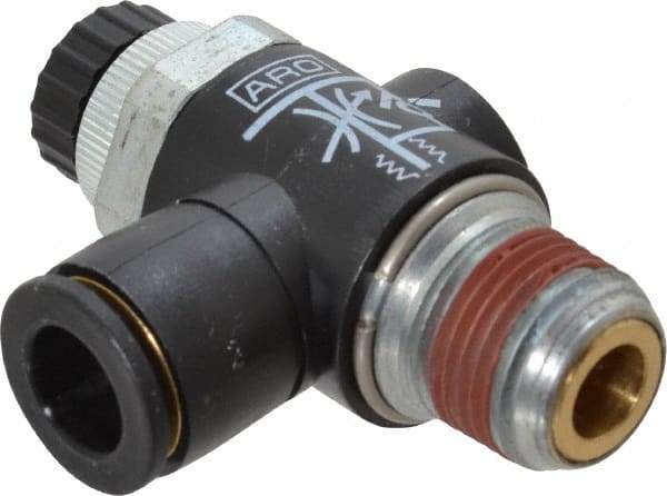 ARO/Ingersoll-Rand - 3/8" Male NPT x 3/8" Female NPT Right Angle Flow Control Valve - 0 to 150 psi & Brass Material - Apex Tool & Supply