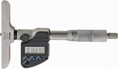 Mitutoyo - 0 to 152.4mm Range, 4" Base Length, 6 Rods, Ratchet Stop Thimble, Electronic Depth Micrometer - No Water Resistance Rating, 0.00005" Resolution, Accurate to 0.00012", 0.157" Rod Diam, SR44 Battery, Data Output - Apex Tool & Supply