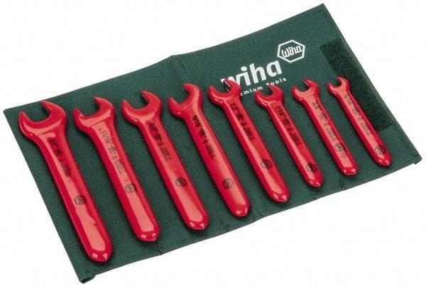 Wiha - 8 Piece, 5/16" to 3/4", Open End Wrench Set - Inch Measurement Standard, Insulated Finish, Comes in Roll Up Pouch - Apex Tool & Supply