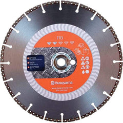 Husqvarna - 12" Diam, 25/32 & 1" Arbor Hole Diam, Continuous Edge Tooth Wet & Dry Cut Saw Blade - Diamond-Tipped, General Purpose Action, Standard Round Arbor - Apex Tool & Supply
