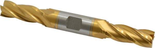 Hertel - 9/16", 1-3/8" LOC, 5/8" Shank Diam, 5" OAL, 4 Flute, High Speed Steel Square End Mill - Double End, TiN Finish, Spiral Flute, 30° Helix, Centercutting, Right Hand Cut, Right Hand Flute - Apex Tool & Supply
