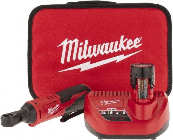 Milwaukee Tool - 3/8" Drive 12 Volt Inline Cordless Impact Wrench & Ratchet - 250 RPM, 35 Ft/Lb Torque, 1 Lithium-Ion Battery Included - Apex Tool & Supply