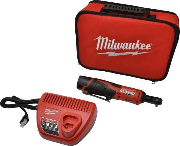 Milwaukee Tool - 1/4" Drive 12 Volt Inline Cordless Impact Wrench & Ratchet - 250 RPM, 30 Ft/Lb Torque, 1 Lithium-Ion Battery Included - Apex Tool & Supply