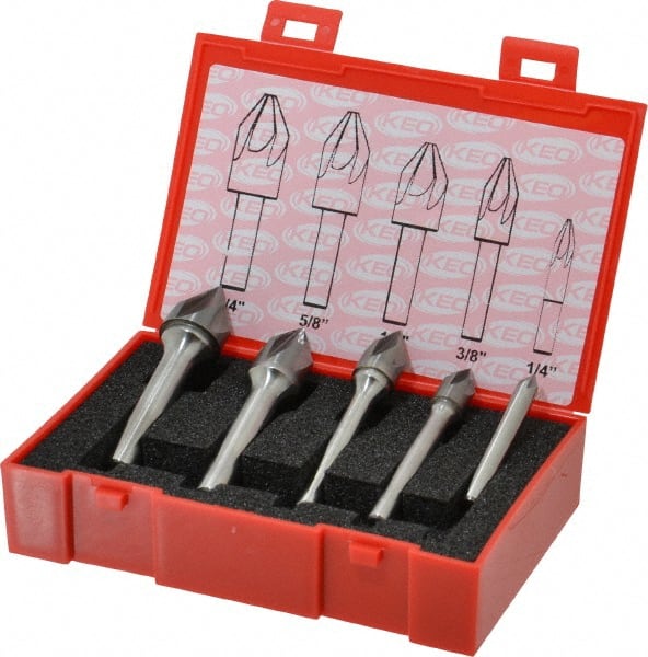 Keo - 5 Piece, 1/4 to 3/4" Head Diam, 60° Included Angle, Single End Countersink Set - Apex Tool & Supply