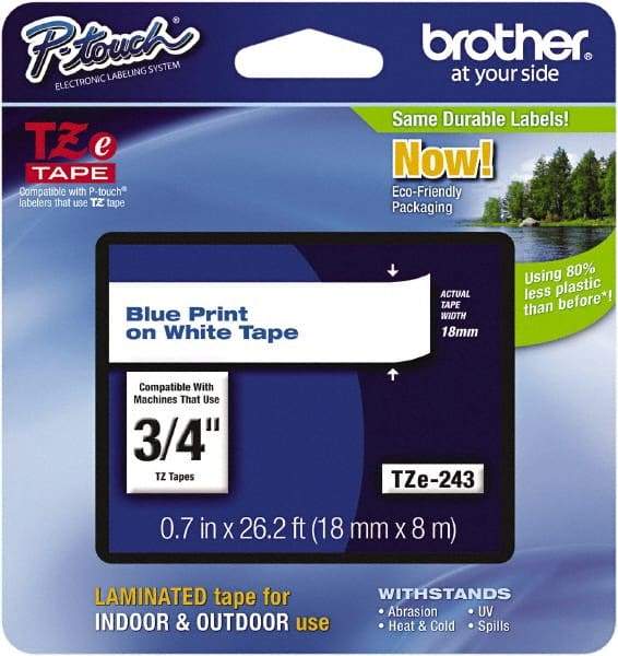 Brother - 3/4" Wide x 314.4" Long, White Plastic/Paper Tape Cassette - For Label Maker - Apex Tool & Supply