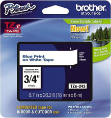Brother - 3/4" Wide x 314.4" Long, White Plastic/Paper Tape Cassette - For Label Maker - Apex Tool & Supply