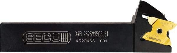 Seco - X4FL 1002503DJET, External, Left Hand, 0.169" Max Depth of Cut, 0.047" Min Groove Width, Indexable Grooving Tool Holder - X4GK25..L Insert Compatibility, 1" Shank Height, 1" Shank Width, 6" OAL, Through Coolant - Apex Tool & Supply