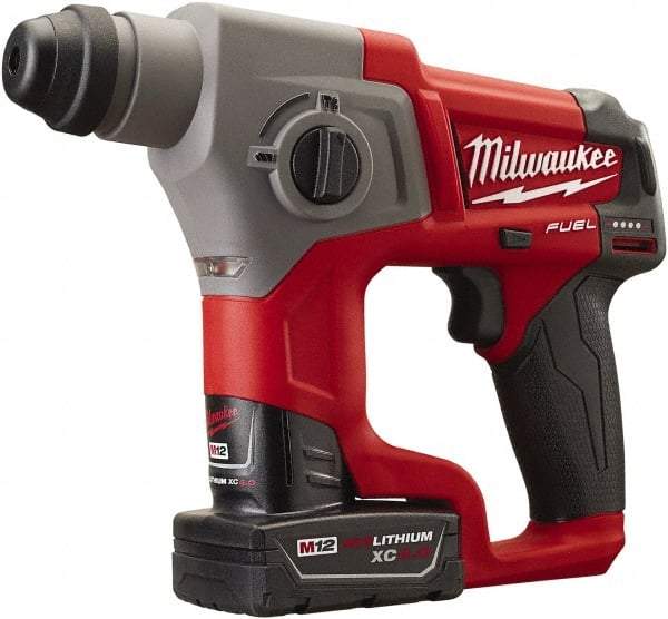 Milwaukee Tool - 12 Volt SDS Plus Chuck Cordless Rotary Hammer - 0 to 6,200 BPM, 0 to 900 RPM, Reversible - Apex Tool & Supply