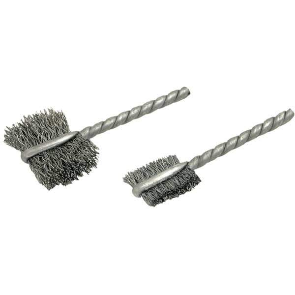 Brush Research Mfg. - 15/32" Diam Flat Steel Tube Brush - 0.006" Filament Diam, 9/16" Brush Length, 2-1/4" OAL, Steel Shank - Apex Tool & Supply