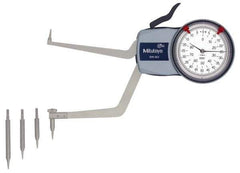 Mitutoyo - 3.6 to 5.6" Inside Dial Caliper Gage - 0.0005" Graduation, 0.0015" Accuracy, 3.3" Leg Length, 0.31" Deep x 0.06" Wide Groove, Ball Contact Points - Apex Tool & Supply