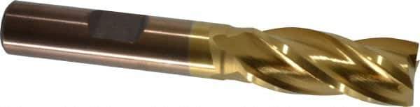 Cleveland - 7/16", 1" LOC, 3/8" Shank Diam, 2-11/16" OAL, 4 Flute, High Speed Steel Square End Mill - Single End, TiN Finish, Spiral Flute, 30° Helix, Centercutting, Right Hand Cut, Right Hand Flute, Series HG-4C - Apex Tool & Supply