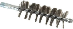 Schaefer Brush - 4-1/2" Brush Length, 1-3/4" Diam, Double Stem, Single Spiral Tube Brush - 7-1/4" Long, Stainless Steel, 1/4" NPSM Male Connection - Apex Tool & Supply