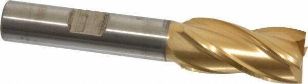 Cleveland - 1/2", 1" LOC, 3/8" Shank Diam, 2-11/16" OAL, 4 Flute, High Speed Steel Square End Mill - Single End, TiN Finish, Spiral Flute, 30° Helix, Centercutting, Right Hand Cut, Right Hand Flute, Series HG-4C - Apex Tool & Supply