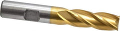 Cleveland - 1/2", 1-1/4" LOC, 1/2" Shank Diam, 3-1/4" OAL, 4 Flute, High Speed Steel Square End Mill - Single End, TiN Finish, Spiral Flute, 30° Helix, Centercutting, Right Hand Cut, Right Hand Flute, Series HG-4C - Apex Tool & Supply