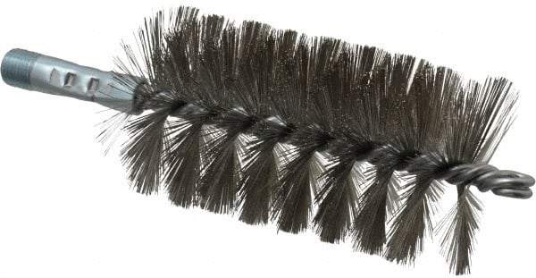 Schaefer Brush - 4-1/2" Brush Length, 2-1/2" Diam, Double Stem, Single Spiral Tube Brush - 7-1/4" Long, Stainless Steel, 1/4" NPSM Male Connection - Apex Tool & Supply