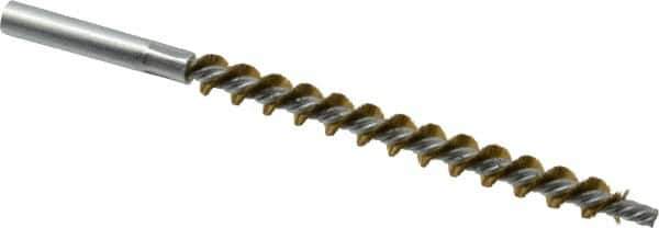 Schaefer Brush - 4" Brush Length, 3/8" Diam, Double Stem, Single Spiral Tube Brush - 6-1/4" Long, Brass, 12-24 Female Connection - Apex Tool & Supply