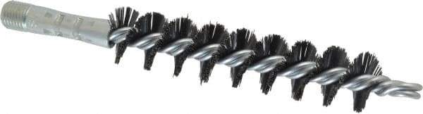Schaefer Brush - 4-1/2" Brush Length, 1" Diam, Double Stem, Single Spiral Flue Brush - 7-1/2" Long, Tempered Steel Wire, 1/4" NPSM Male Connection - Apex Tool & Supply