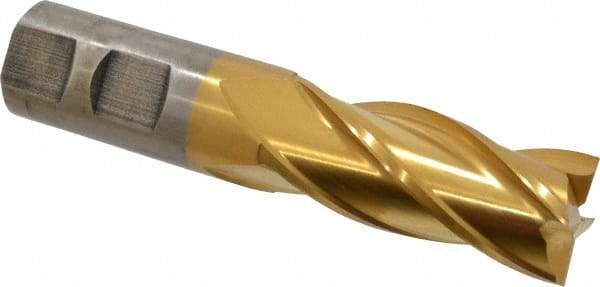 Cleveland - 7/8", 1-7/8" LOC, 7/8" Shank Diam, 4-1/8" OAL, 4 Flute, High Speed Steel Square End Mill - Single End, TiN Finish, Spiral Flute, 30° Helix, Centercutting, Right Hand Cut, Right Hand Flute, Series HG-4C - Apex Tool & Supply