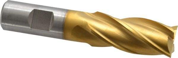 Cleveland - 7/8", 1-7/8" LOC, 3/4" Shank Diam, 4-1/8" OAL, 4 Flute, High Speed Steel Square End Mill - Single End, TiN Finish, Spiral Flute, 30° Helix, Centercutting, Right Hand Cut, Right Hand Flute, Series HG-4C - Apex Tool & Supply