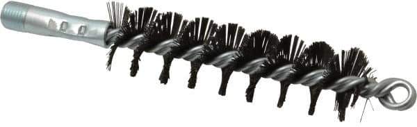 Schaefer Brush - 4-1/2" Brush Length, 1-1/4" Diam, Double Stem, Single Spiral Flue Brush - 7-1/2" Long, Tempered Steel Wire, 1/4" NPSM Male Connection - Apex Tool & Supply