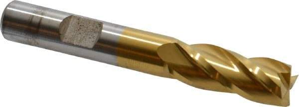 Cleveland - 13/32", 1" LOC, 3/8" Shank Diam, 2-11/16" OAL, 4 Flute, High Speed Steel Square End Mill - Single End, TiN Finish, Spiral Flute, 30° Helix, Centercutting, Right Hand Cut, Right Hand Flute, Series HG-4C - Apex Tool & Supply
