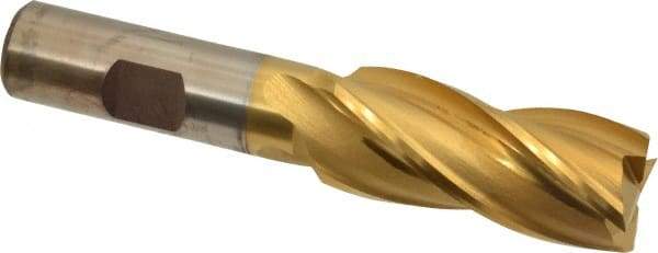 Cleveland - 13/16", 1-7/8" LOC, 5/8" Shank Diam, 4" OAL, 4 Flute, High Speed Steel Square End Mill - Single End, TiN Finish, Spiral Flute, 30° Helix, Centercutting, Right Hand Cut, Right Hand Flute, Series HG-4C - Apex Tool & Supply