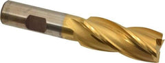 Cleveland - 13/16", 1-7/8" LOC, 5/8" Shank Diam, 4" OAL, 4 Flute, High Speed Steel Square End Mill - Single End, TiN Finish, Spiral Flute, 30° Helix, Centercutting, Right Hand Cut, Right Hand Flute, Series HG-4C - Apex Tool & Supply