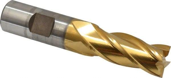 Cleveland - 23/32", 1-5/8" LOC, 3/4" Shank Diam, 3-7/8" OAL, 4 Flute, High Speed Steel Square End Mill - Single End, TiN Finish, Spiral Flute, 30° Helix, Centercutting, Right Hand Cut, Right Hand Flute, Series HG-4C - Apex Tool & Supply