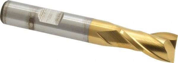 Cleveland - 7/16" Diam, 13/16" LOC, 2 Flute High Speed Steel Keyway End Mill - Spiral Flute, TiN Finish, 3/8" Shank Diam, 2-11/16" OAL, 30° Helix, Centercutting - Apex Tool & Supply