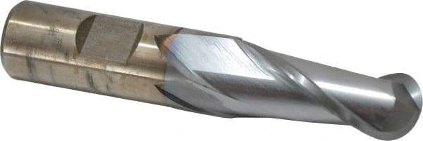 Cleveland - 3/4" Diam, 1-5/8" LOC, 2 Flute High Speed Steel Ball End Mill - TiCN Finish, Single End, 3-7/8" OAL, 3/4" Shank Diam, Spiral Flute - Apex Tool & Supply