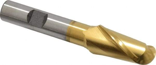 Cleveland - 3/4" Diam, 1-5/16" LOC, 2 Flute High Speed Steel Ball End Mill - TiN Finish, Single End, 3-5/8" OAL, 1/2" Shank Diam, Spiral Flute - Apex Tool & Supply