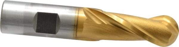 Cleveland - 3/4" Diam, 1-5/8" LOC, 2 Flute High Speed Steel Ball End Mill - TiN Finish, Single End, 3-7/8" OAL, 3/4" Shank Diam, Spiral Flute - Apex Tool & Supply