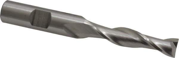 Cleveland - 13/32", 1-3/4" LOC, 1/2" Shank Diam, 3-3/4" OAL, 2 Flute, High Speed Steel Square End Mill - Single End, Uncoated, Spiral Flute, 30° Helix, Centercutting, Right Hand Cut, Right Hand Flute, Series HG-2 - Apex Tool & Supply
