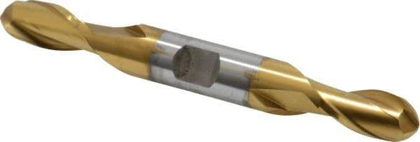 Cleveland - 7/16" Diam, 13/16" LOC, 2 Flute High Speed Steel Ball End Mill - TiN Finish, Double End, 4-1/8" OAL, 1/2" Shank Diam, Spiral Flute - Apex Tool & Supply