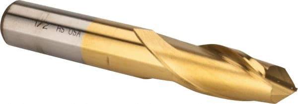 Cleveland - 1/2" Diam, 1" LOC, 2 Flute, 90° Point Angle, High Speed Steel Drill Mill - TiN Finish, 2" OAL, 1/2" Shank Diam - Apex Tool & Supply