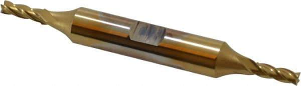 Cleveland - 9/64", 7/16" LOC, 3/8" Shank Diam, 3-1/8" OAL, 4 Flute, High Speed Steel Square End Mill - Double End, TiN Finish, Spiral Flute, 30° Helix, Centercutting, Right Hand Cut, Right Hand Flute, Series HD-4C - Apex Tool & Supply