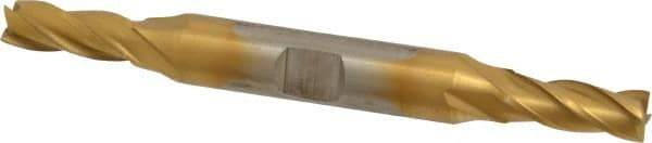 Cleveland - 17/64", 11/16" LOC, 3/8" Shank Diam, 3-3/8" OAL, 4 Flute, High Speed Steel Square End Mill - Double End, TiN Finish, Spiral Flute, 30° Helix, Centercutting, Right Hand Cut, Right Hand Flute, Series HD-4C - Apex Tool & Supply