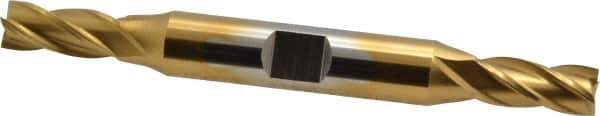 Cleveland - 9/32", 0.688" LOC, 3/8" Shank Diam, 3-3/8" OAL, 4 Flute, High Speed Steel Square End Mill - Double End, TiN Finish, Spiral Flute, 30° Helix, Centercutting, Right Hand Cut, Right Hand Flute, Series HD-4C - Apex Tool & Supply
