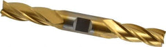 Cleveland - 9/16", 1-3/8" LOC, 5/8" Shank Diam, 5" OAL, 4 Flute, High Speed Steel Square End Mill - Double End, TiN Finish, Spiral Flute, 30° Helix, Centercutting, Right Hand Cut, Right Hand Flute, Series HD-4C - Apex Tool & Supply