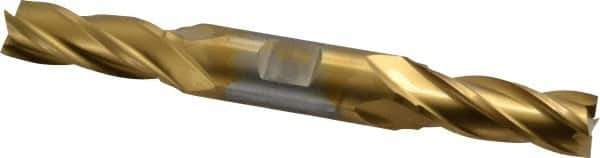 Cleveland - 17/32", 1-3/8" LOC, 5/8" Shank Diam, 5" OAL, 4 Flute, High Speed Steel Square End Mill - Double End, TiN Finish, Spiral Flute, 30° Helix, Centercutting, Right Hand Cut, Right Hand Flute, Series HD-4C - Apex Tool & Supply