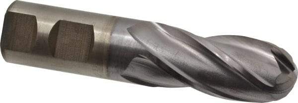Cleveland - 1" Diam, 2" LOC, 4 Flute High Speed Steel Ball End Mill - TiCN Finish, Single End, 4-1/2" OAL, 1" Shank Diam, Spiral Flute - Apex Tool & Supply
