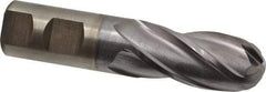 Cleveland - 1" Diam, 2" LOC, 4 Flute High Speed Steel Ball End Mill - TiCN Finish, Single End, 4-1/2" OAL, 1" Shank Diam, Spiral Flute - Apex Tool & Supply