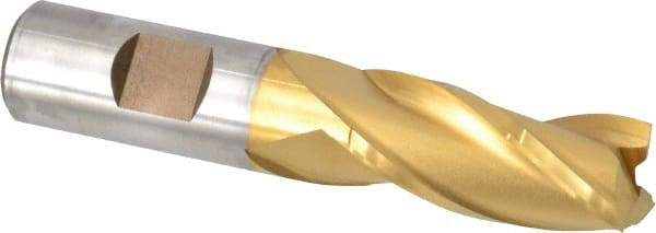 Cleveland - 3/4", 1-5/8" LOC, 3/4" Shank Diam, 3-7/8" OAL, 3 Flute, High Speed Steel Square End Mill - Single End, TiN Finish, Spiral Flute, 30° Helix, Centercutting, Right Hand Cut, Right Hand Flute, Series HG-3 - Apex Tool & Supply