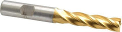 Cleveland - 7/16", 1-3/4" LOC, 1/2" Shank Diam, 3-3/4" OAL, 4 Flute, High Speed Steel Square End Mill - Single End, TiN Finish, Spiral Flute, 30° Helix, Centercutting, Right Hand Cut, Right Hand Flute, Series HG-4C - Apex Tool & Supply