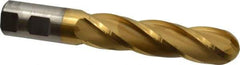 Cleveland - 1" Diam, 4" LOC, 4 Flute High Speed Steel Ball End Mill - TiN Finish, Single End, 6-1/2" OAL, 1" Shank Diam, Spiral Flute - Apex Tool & Supply