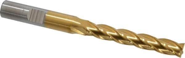 Cleveland - 5/16", 2" LOC, 3/8" Shank Diam, 3-1/4" OAL, 4 Flute, High Speed Steel Square End Mill - Single End, TiN Finish, Spiral Flute, 30° Helix, Centercutting, Right Hand Cut, Right Hand Flute, Series HG-4C - Apex Tool & Supply